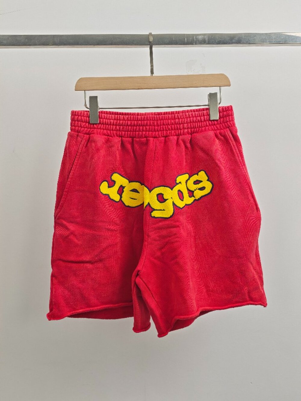 Sp5der Red Vintage Washed Foam Letter Raw Hem Sweat Shorts
